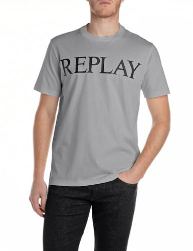 Replay Herren T-Shirt Kurzarm Rundhalsausschnitt, Grau (Lead Grey), M