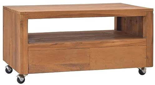 Mengtu TV-Schrank mit Rollen Tür Fernsehschrank TV-Board Fernsehtisch TV-Regal für Fernseher TV Möbel für Wohnzimmer Schlafzimmer 80x50x42 cm Teak Massivholz