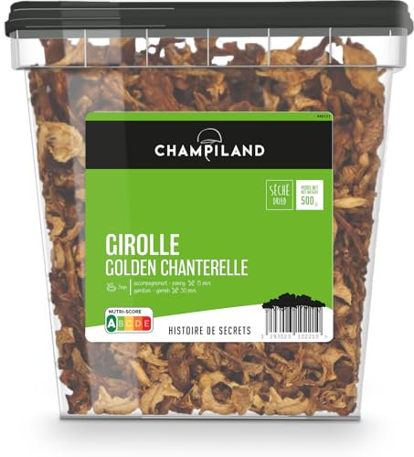 CHAMPILAND - Girolle séchée - Champignons Sylvestres Sélectionnés, et Triés à la Main- Saveur Exceptionnelle - Champignons Riches en Protéines et source de fibres - Pot de 500 g
