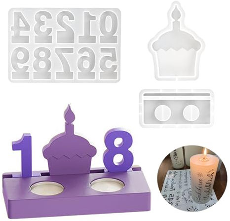 3pcs Stück Silicone Moulds 3 Stück Silikonformen Gießformen Geburtstagskuchen Kerzenhalter,DIY Silikonform Einschieber Silikon Gießform Kerzenhalter für Geburtstagsfeiern