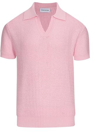 OXKnit Polo à manches courtes pour homme Style rétro Rose T-shirt décontracté été T-shirt de golf tricoté pour homme, rose clair, M