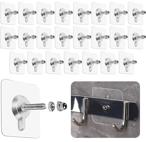 Oruiiju 24 piezas Tornillos Adhesivos Desmontables,Impermeables clavos pared sin taladro-para Estante de Ducha para el baño Cocina Cuarto de almacenamiento Azulejo Pared Ducha