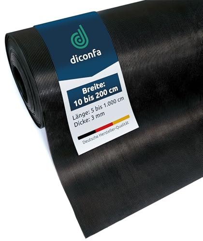 diconfa Feinriefenmatte Gummimatte 3mm stark - BREITE 0,1m bis 2m - LÄNGE 0,05m bis 10m - Auswahl 0,4m x 0,55m (400mm x 550mm) - Feinriefe Gummi Antirutsch Rillenmatte Meterware rutschfest