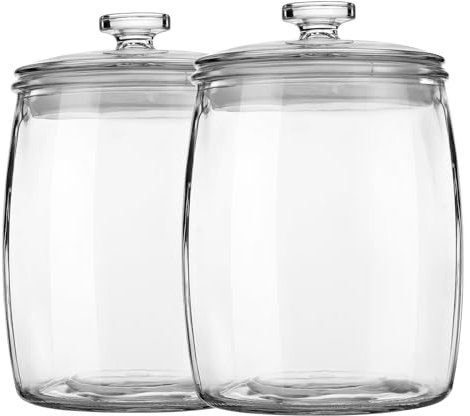 Absovetu Set of 2 Large Glass Storage Jars with Push-Top Lids 2 Litre - Sweet Jars with Lids Airtight Wide Mouth Cookie Jar Round Biscuit Jar for Cereal Pasta Candy Sourdough Starter