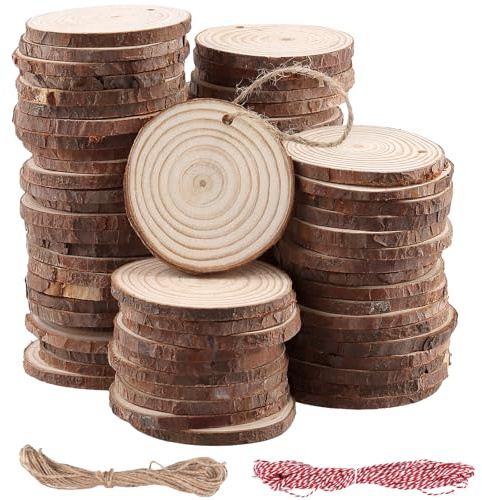 80 Stück Holzscheiben 6-7cm Durchmesser Mit Loch | FUNSUEI, Unvollendete Baumscheiben Rohlinge, Für Basteln, DIY Handwerk, Deko, Weihnachten