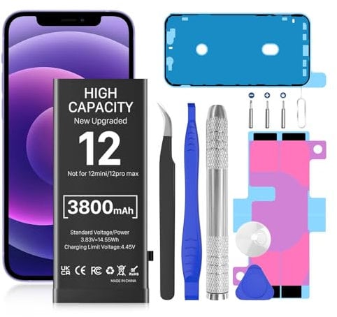 Akku für iPhone 12/12 Pro, 3800 mAh, 0-Zyklen-Ersatzakku für iPhone 12/12PRO mit komplettem Reparaturwerkzeug-Set, Modell A2172 A2402 A2403