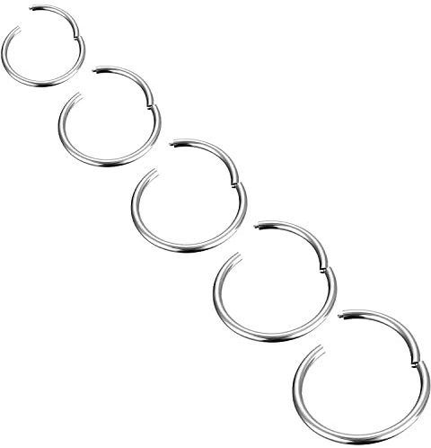 Body CAC Titanium 5PCS-14G(1.6mm) Nose Ring Hinged Clicker Full Hoops,Implant Grade Clasp Segment Sleeper Seamless Earrings Helix Piercing for Women