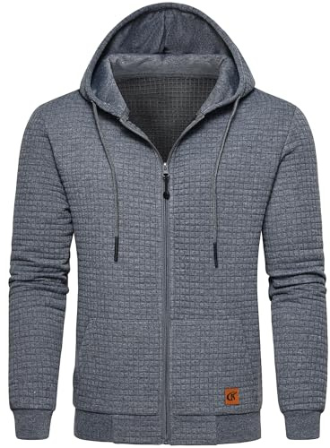 Tyhengta Hoodies Herren Lässige Jacken Leichtes Sweatshirt mit Reißverschluss Training Kapuzenpullover Sport Jacken Dunkelgrau, M