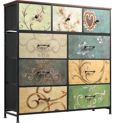 Ravas Kommode aus Stoff mit 9 Schubladen, Organizer mit Stahlrahmen, Schlafzimmer-Kommode, Schrank für Wohnzimmer, Flur, Schlafzimmer, 100 x 30 x 100 cm