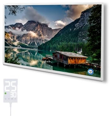 Hocosyme Infrarotheizung Bild 800 Watt, Infrarotheizung Wandmontage mit Thermostat, Wochentimer - Elektroheizung mit Überhitzungsschutz - TÜV - Lake.
