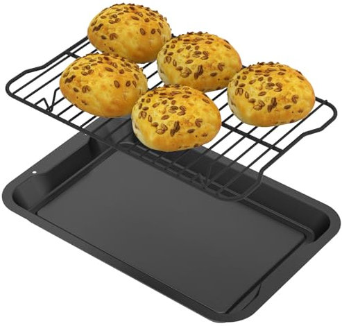 WEBROIL Non-Stick Baking Sheet Pan with Wire Rack Set for Ninja Foodi Oven,2-Pack Cookie Baking Tray and Cooling Rack Fits for Most Oven,Premium Gift Toaster Oven Accessories for Bakeware,15 x 10 Inch