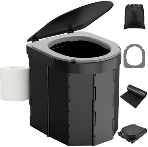 WADEO Toilette de Camping Pliable avec Coussin PU - Portable, Étanche, Couvercle et Porte-Papier - pour Randonnée, Camping-Car et Voyage