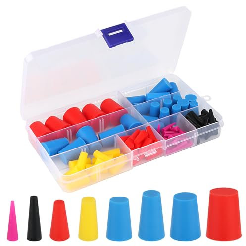 TNEDFOD 100 Stück Gummistopfen Konisch, Vollgummi Stopfen, Silikonstopfen Kegellochstopfen, Vollgummistopfen Gummistopfen Konisch Stopfen für Elektronik Verwendet, Automobile, Labore (8 Größe)