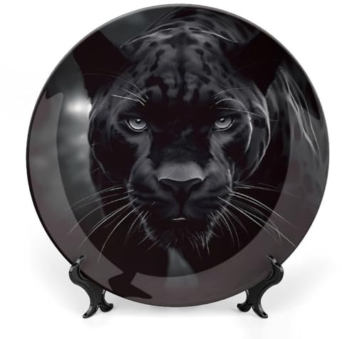 TKJMCSW Assiette décorative en porcelaine anglaise Motif panthère animale Assiettes décoratives en porcelaine Assiettes décoratives en céramique avec support vertical 17,8 cm