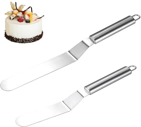 Nogeqi 2 Stück Winkelpalette Torte Groß, Edelstahl Tortenspachtel zum Glätten, Silber Tortenmesser Torten Küche Set, Tortenstreicher Backen Tortenpalette zum Dekorieren und Verzieren