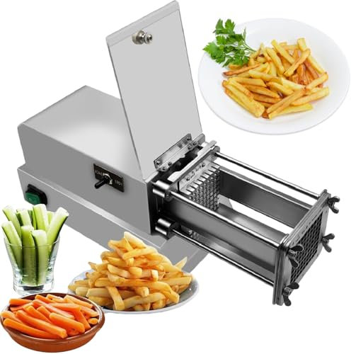 Coupe-frites électrique avec couteau à grille 8/10/12mm, coupe-bande commercial et ménager, coupe-légumes électrique (Argent)