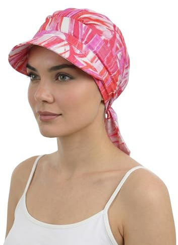 Deresina Sommer-Schal-Visier-Hut für Damen – Baumwoll-Kopfbedeckung bei Haarausfall, Vorgeknotet, Chemomütze, Alopezie Kopfbedeckung, Atmungsaktiver Sonnenschutz (Fuchsia)