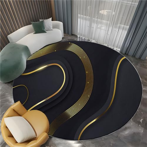 Generisch Rund Teppiche Wohnzimmer Geometrie Schwarz und Gold 100 cm - Küche Jugendzimmer Esszimmer Flur und Schlafzimmer Kurzflor Teppich Gegend Extra Weich Pflegeleicht