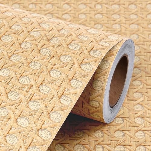 Livelynine Papier peint en rotin à décoller et à coller - Tissage en osier marron - Papier peint texturé pour meubles, revêtement d'armoire, tissu en toile de jute bohème - 40 x 200 cm