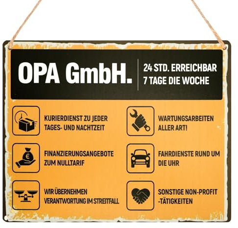 Geburtstagsgeschenk für Opa - Opa GmbH, Opa Schild aus Holz, Geschenk für Mama, Geschenk Muttertag, Karte Weihnachten Glückwunschkarte, Ideal für Familienfeiern & Heimgestaltung
