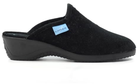 Lunar Audrey Black Mule Slippers – Soft Plush Lining, Cushioned Insole, Non-Slip Rubber Sole, Embossed Floral Upper, Comfortable Slip-On Design