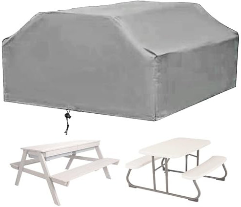 Picknicktischabdeckung für den Außenbereich, wasserdicht, winddicht, Schutz für Biertisch, Kinder-Picknick-Set, Gartentische aus Holz mit Kordelzug (Größe: 185 x 150 x 80 cm, Farbe: Grau)