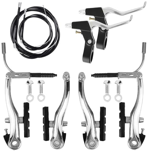 Fahrradbremse Set V-Brake Universal Vordere Hintere MTB, Silber | Bremsseile innere und äußere, Bremshebel Kit, Für Mountainbikes und Rennräder