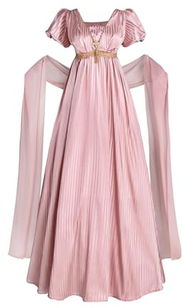 CR ROLECOS Regency Robe pour femme Jane Austen - Empire victorien - Taille haute - Vintage - Avec écharpe - Costume Renaissance - Pour les fêtes de gala, Rose, M