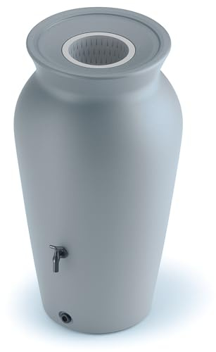 YourCasa Regentonne 120-230 Liter [DropCatcher] mit Filterkorb & Wasserhahn - Regenfass Frostsicher Kunststoff - Regenwassertonne - Regenwassertank Garten Wassertank Regensammler (Grau, 230L)