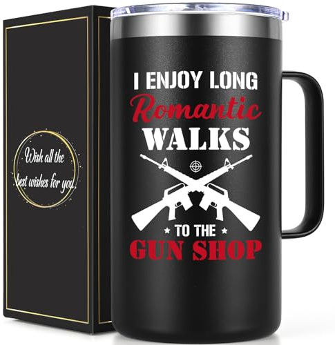 Qtencas Gifts for Gun Owners, Gun Mug, 20 Oz Stainless Steel Insulated Coffee Mug, Hunting Gifts for Men, Christmas Birthday Gift for Guns Lover Hunter Hunting, Black