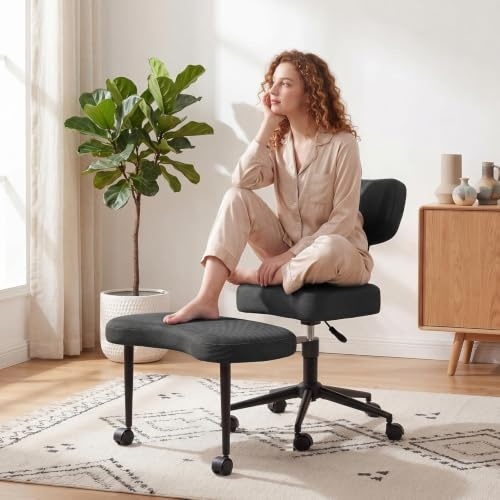 MODVOKE Meditationsstuhl, Crosses Legged Chair with Wheels, Yogastuhl ADHD Stuhl Mit Lendenwirbelstütze Und Verstellbarem Neigungswinkel, 47–59cm Einstellbare Höhe for Home and Offices