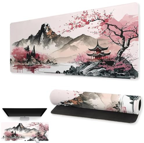 LAKPYN Tapis De Souris Gamer De Jeu Japonais XXL 800 x 300 mm Grand Tapis De Bureau Bords Cousus Antidérapant Imperméable Pour Pc,Macbook,Ordinateur Portable
