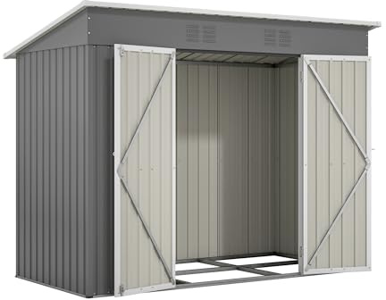 Gxffipw Gartenhaus Metall Geräteschuppen 242x111x182 cm mit Klapptür, Gerätehaus Gartenschuppen mit Dach und Stauraum, Gartenhütte Fahrradschuppen für Gartengeräte, Grau