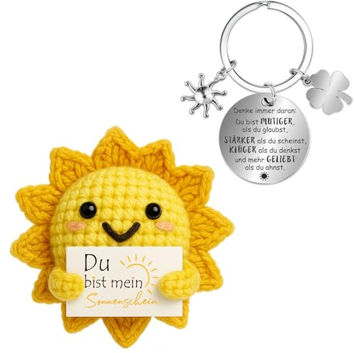 Farbeele Positive Sonne und Glücksbringer-Schlüsselanhänger, Einschulung Geschenk, Pocket Hug Positive Figur, MutmacherGeschenk, Glücksbringer Prüfung, Geburtstagsgeschenk