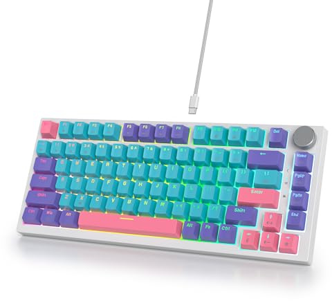 Vumilstek 75% Wired Mechanical Keyboard with Knob, American QWERTY Layout 82Keys Gasket Mount Hot-Swap Gaming Keyboard RGB Backlit NKRO Red Switch for Win/Mac(JOKER)