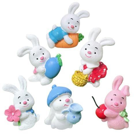 GARIOUANS 6 Stück Hasen aus Robustem Harz Kleiner Osterhasen Figuren als Kuchen und Cupcake Topper für Kinderparty und Heimdekoration