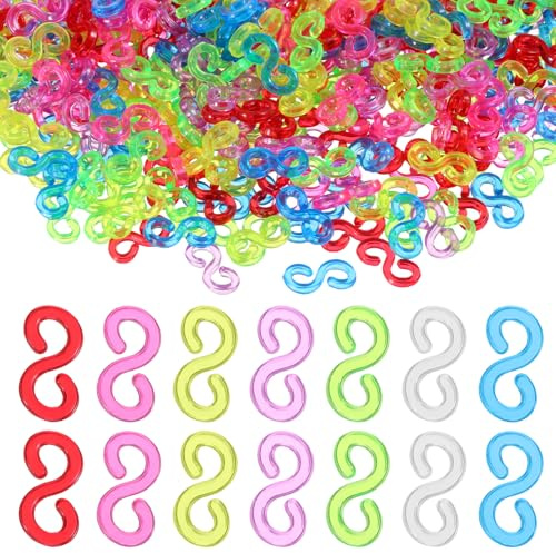 HJZHII 2000 Stück Loom Bänder Verschlüsse, Bunte Loom Verschlüsse Clips | S Clips für Loom Bänder Plastik Gummibänder Clip DIY Rubber Band Schmuck Zubehör für Armbandverbindung Bastelprojekte