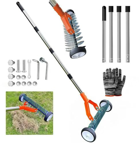 Scarificateur Manuel avec Roues, Scarificateur Manuel Gazon, Verticuteur à Manche de 165 cm, Aérateur de Gazon avec Roues, Amovible, Verticuteur Réglable, Houe de Scarification pour Jardin