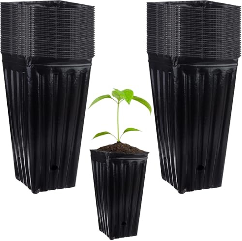 YXSJAS 70 Pcs Black Tall Tree Pots Plastic Deep Nursery Treepots Plant Seedling Nursery Pots Flower Plant Container with Drainage Holes Seedling Plant Container for Indoor Outdoor Gardening