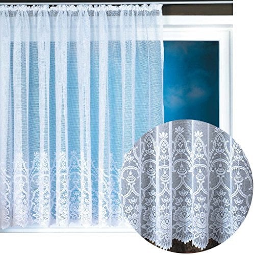 Gardine Jacquard Universalband Spitzenoptik Vorhang Blumenmuster weiß, Auswahl: 300 x 145 cm, Design: Felicitas