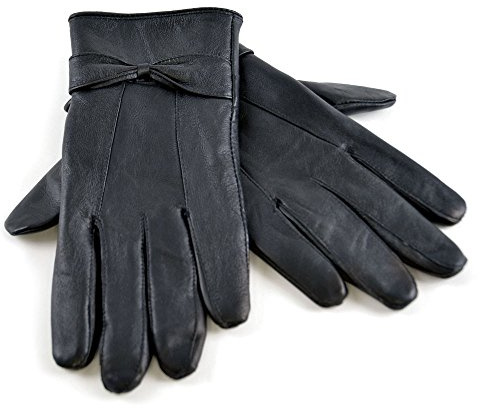 Sock Snob Damen Schwarz Niedlich Lederhandschuhe mit Schleife (M-L, GL147BK)