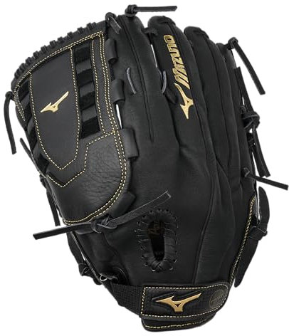 Mizuno Premier Series Slowpitch Softball-Handschuh für Erwachsene, 35,6 cm, Schwarz/Gold, Tartan U-Web, US