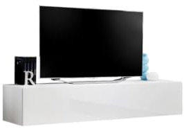 PRICE FACTORY just for you Meuble TV Suspendu Fly – Design Moderne – Blanc Brillant – Système Push to Open