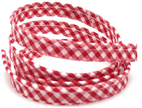 Paspelband Vichy mini karo, farbig 10mm breit mit 3mm Kordel, Keder, Meterware, 1 Meter (rot)