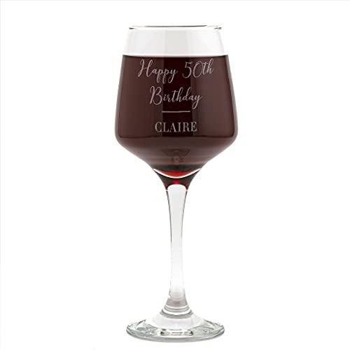 50th Wine Glass for Women Men - Personalised 50th Birthday Gifts for Her Him - Engraved Fiftieth Bday Goblet with Stem