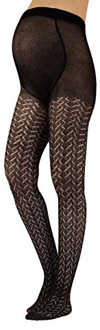 CALZITALY Collants de maternité en Coton Tricotés au Crochet avec Fantaisie Chevron | S, M, L, XL | Gris | 300 DEN | Fabriqué en Italie (XL, Noir)