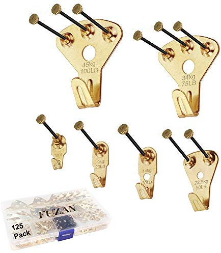 125 Stück Bilderaufhänger, robustes Bilder-Aufhängeset mit Nägeln, professionelles Bilder-Aufhängeset auf Holz/Trockenbau für Leinwand, Büro-Bilder, Uhr, Hausdekoration, hält 4,5-45,4 kg