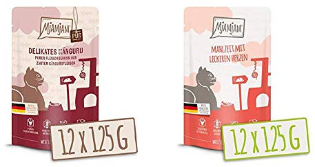 MjAMjAM - Premium Nassfutter für Katzen - Quetschie - purer Fleischgenuss - zartes Känguru pur, 12er Pack (12 x 125 g), getreidefrei mit extra viel Fleisch & Premium Nassfutter für Katzen