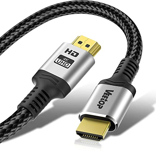 Veetop 4K HDMI Cable 2m, Ultra High Speed HDMI to HDMI 2.0 Cable, 4K@60Hz, 2160P, 1080P, HDR, 3D, ARC, Ethernet, Compatible with TV Monitor Computer Xbox PS5 PS4 Xbox Blu-ray