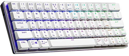Cooler Master SK622 Tastiera meccanica da gioco a basso profilo wireless Bluetooth argento e bianco, interruttori blu clic personalizzabili, design ergonomico, Mac/Windows, QWERTY